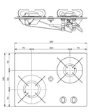 PV1351-S - Réchaud plaque verre 2 feu sans couvercle 380x280mm