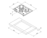 PC1323-S - Réchaud 3 feux sans couvercle 470x360mm